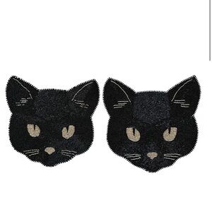 2pc BLACK CAT Beaded Placemat 14" Spooky Halloween Decor CHRISTIAN LACROIX New